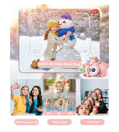 Kinders Selfie-kamera 20 MP HD 1080P IPS-skerm Dubbele Digitale Speelding m/ 32Gb Kaart - (Pienk)