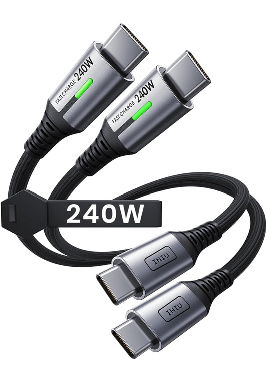 INIU Kort USB C-kabel 30cm, [240W, 2-pak] Vinniglaai USB C na C-kabel, Gevlegde Laaikoord Tipe C vir iPhone 16 15 Pro Max Samsung Galaxy S25 S24 S23 A14 A13 A12 A34 A54 iPad Air Pro MacBook ens