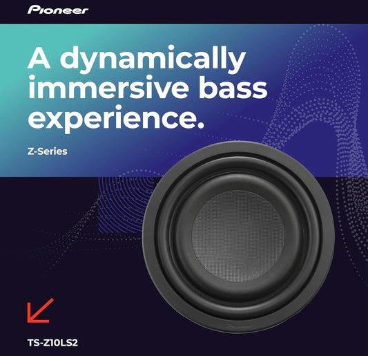 Pioneer TS-Z10LS2 10” Oormaat Subwoofer, Vlak Ontwerp, Maklike Installasie en Buigsame Pasvorm, 1300 Watt Spitsvermoë, Enkelluidspoel van 2 Ohm vir Diep, Verbeterde Basrespons