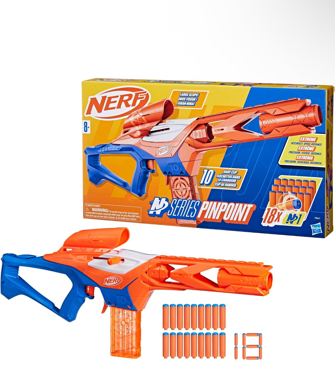 Nerf N Series Pinpoint Dart Blaster, 18 N1 Darts Compatible Only N Series Blasters, 10-Dart Clip, Blaster Gifts for Kids