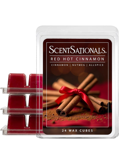 Scentsationals Wax Melts, Wax Cubes Strong Scent - Cozy Treats Collection Red Hot Cinnamon - 10oz (24-Cubes)