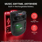 Portable Bluetooth PA Speaker System  800W 12" Outdoor w/ Built-In Party Lights - USB/SD Card Reader, FM Radio, Extendable Handle w/ Wheels - Includes Wired Microphone & Remote
