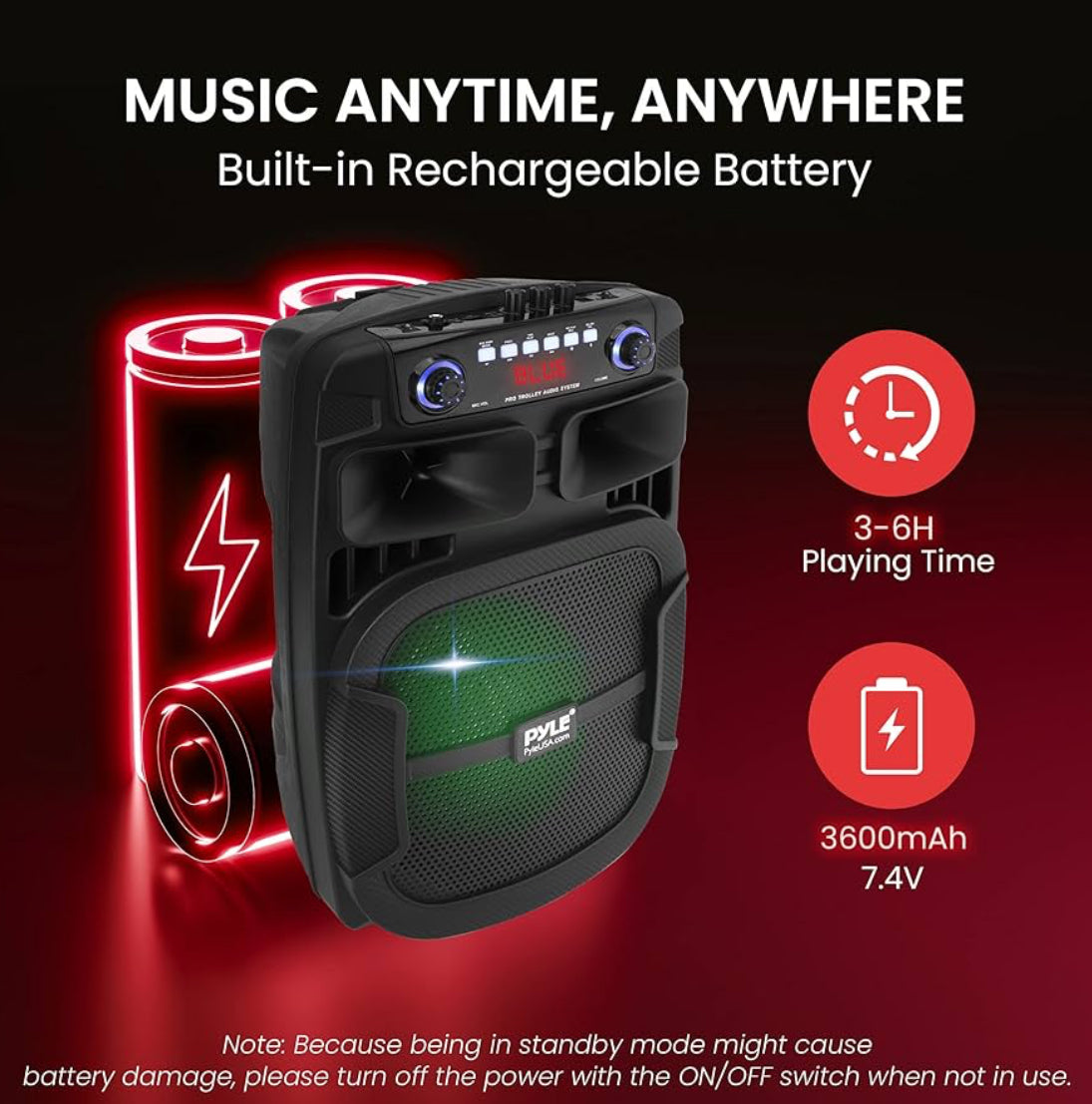 Portable Bluetooth PA Speaker System  800W 12" Outdoor w/ Built-In Party Lights - USB/SD Card Reader, FM Radio, Extendable Handle w/ Wheels - Includes Wired Microphone & Remote