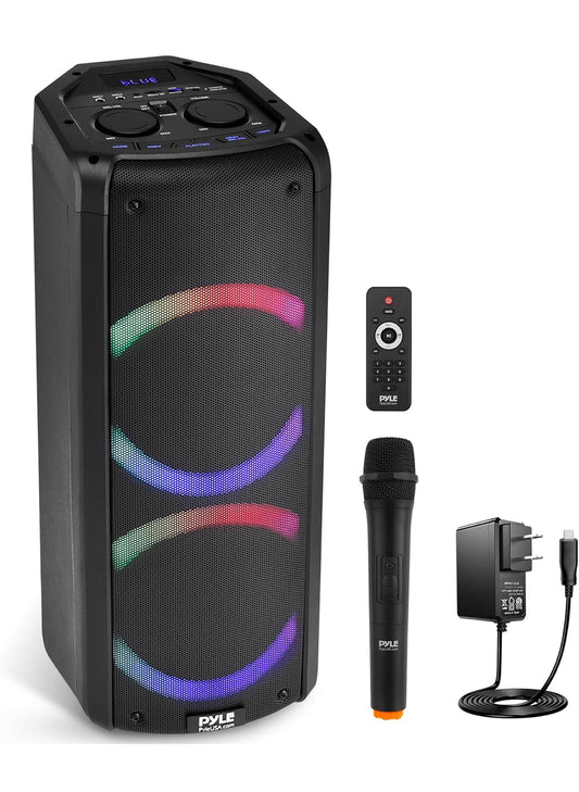 Draagbare Bluetooth PA-luidspreker - 240W Dubbele 6.5" Herlaaibare Binne/Buite BT Karaoke-klankstelsel - TWS, Partytjieligte, LED-skerm, FM/AUX/MP3/USB/SD, 6.5mm-invoer, Handvatsel - Draadlose Mikrofoon, Afstandbeheer