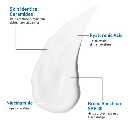CeraVe AM Gesigsbevogtigende Lotion SPF 30, Olievrye Gesigsbevogtiger Hialuroonsuur, Niasienamied & Skeramiede (89 ml)