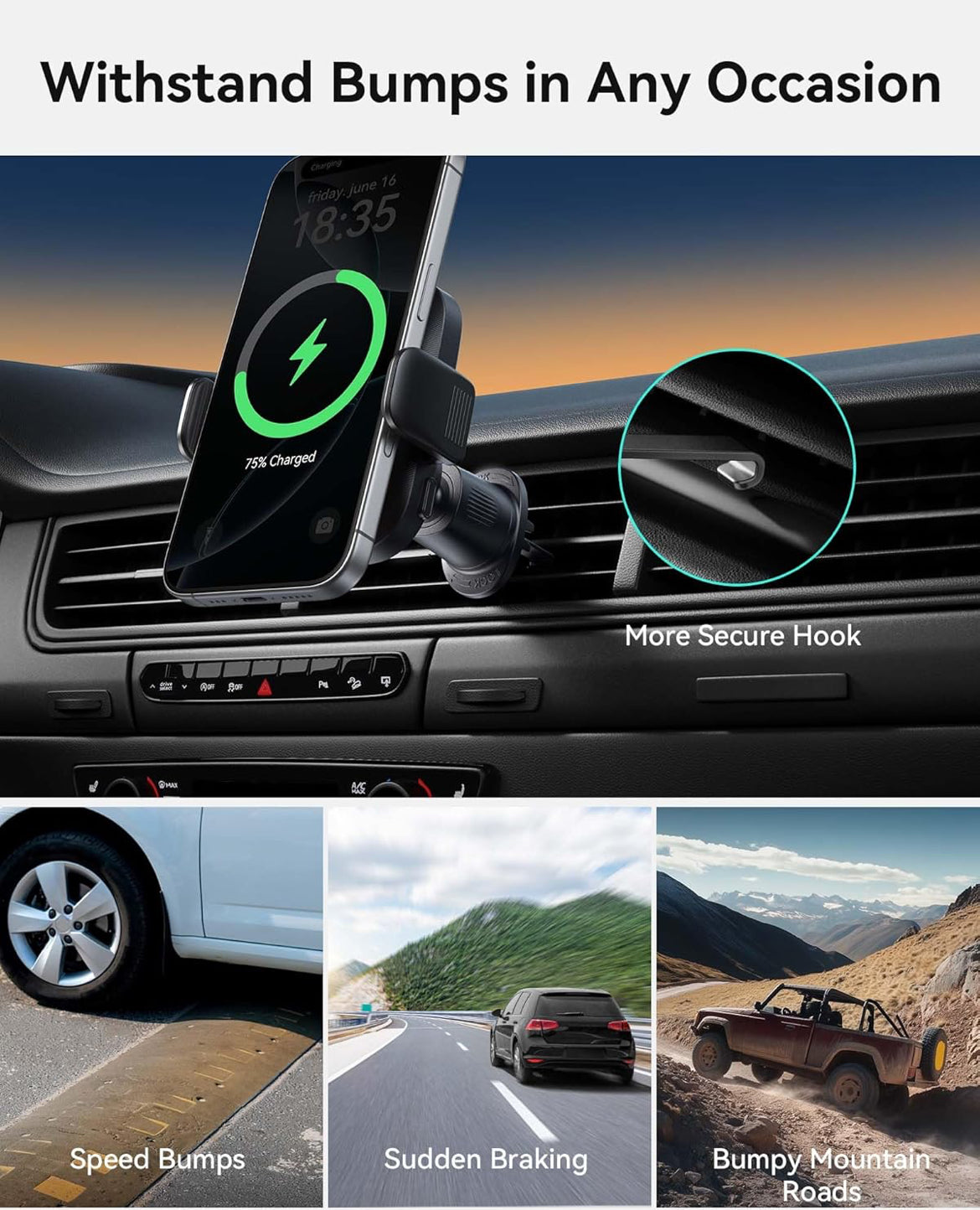INIU Car Phone Holder for Magsafe, Qi2 Certified Wireless Car Charger for Cell Phone Mount Dash【360°】 Phone Mount Auto Clamping Car Accessories Compatible with iPhone 16 15 14 13 Xs XR Samsung S23 etc