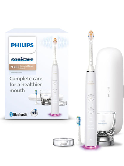 Philips Sonicare DiamondClean Smart 9300 Elektriese Tandeborsel, Soniese Tandeborsel met Toepassing, Druksensor, Borselkopbespeuring, 4 Borselmodusse en 3 Intensiteitsvlakke - Wit, Model HX9903/05