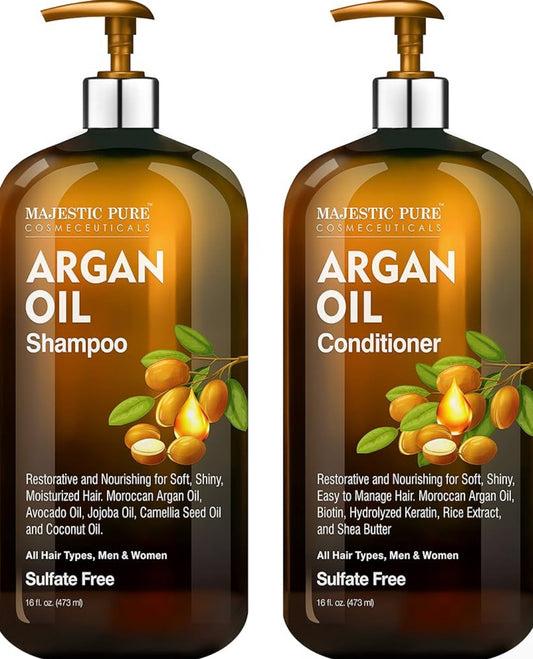 SUIWER Arganolie Sjampoe en Conditioner Stel, Voedend en Bevorder Sagte en Sygladde Hare | Sulfaatvry | Vir Alle Haartipes, Mans en Vroue