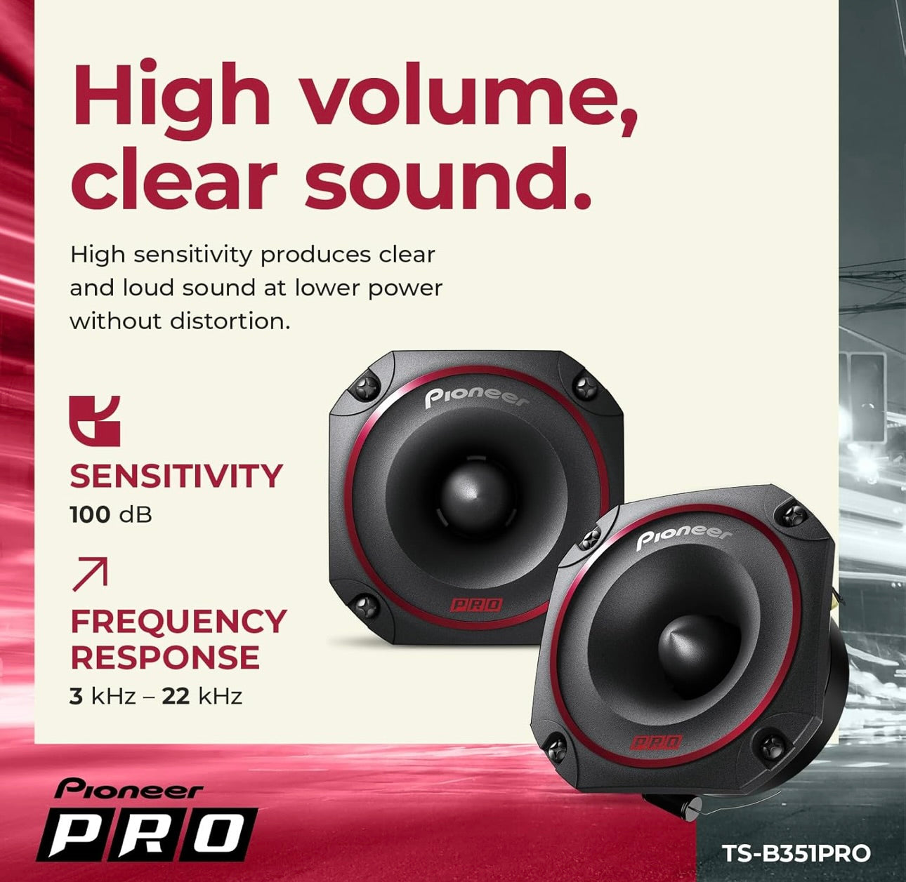 Pioneer TS-B351PRO, Car Audio Speakers, Full Range, Clear Sound Quality, Easy Installation and Enhanced Bass Response, 3-1/2” Speakers