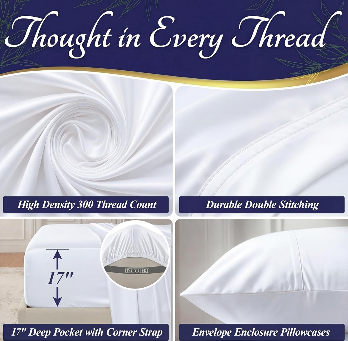 DECOLURE 100% Viscose Derived from Bamboo Sheets Queen Size - Luxury 4 Pc Naturally Cooling Sheets, Ultra Soft Bed Set - Deep 17" Pockets, Durable Double Stitching, Oeko Tex Standard (White)