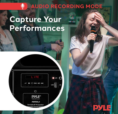 Bluetooth Karaoke PA-luidspreker - Draagbare Binne- / Buiteklankstelsel met Koordlose Mikrofoon, Oudio-opname, Herlaaibare Battery, USB- / SD-leser, Staanderbevestiging