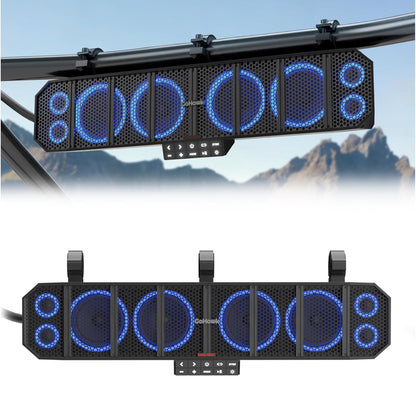25" 8-Speaker UTV Sound Bar with RGB, Waterproof ATV Soundbar600W Peak Power, Bluetooth, Detachable Remote&Audio Sync, FM Radio/USB/AUX - Black