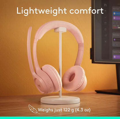 Logitech Zone 300 draadlose Bluetooth-koptelefoon met geraasdempende mikrofoon, versoenbaar met Windows, Mac, Chrome, Linux, iOS, iPadOS, Android – Rose