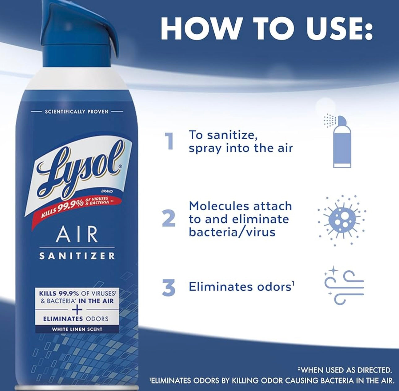 Lysol Lugsaniteerderbespuiting + Reukverwyderaar vir Huis & Kantoor, Saniterende Lugbespuiting, White Linen Geur, 10 oz (Pak van 3)