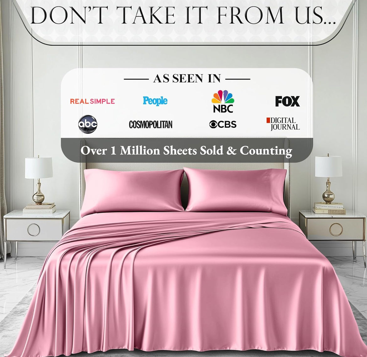 DECOLURE Satin Bed Sheets - 4 Piece Luxury Silky Queen Size Bedding Set - Softer Than Silk, Wrinkle-Free with 15” Deep Pocket Fitted Sheet, Perfect for Hair & Skin, Gifts for Women (Pink)