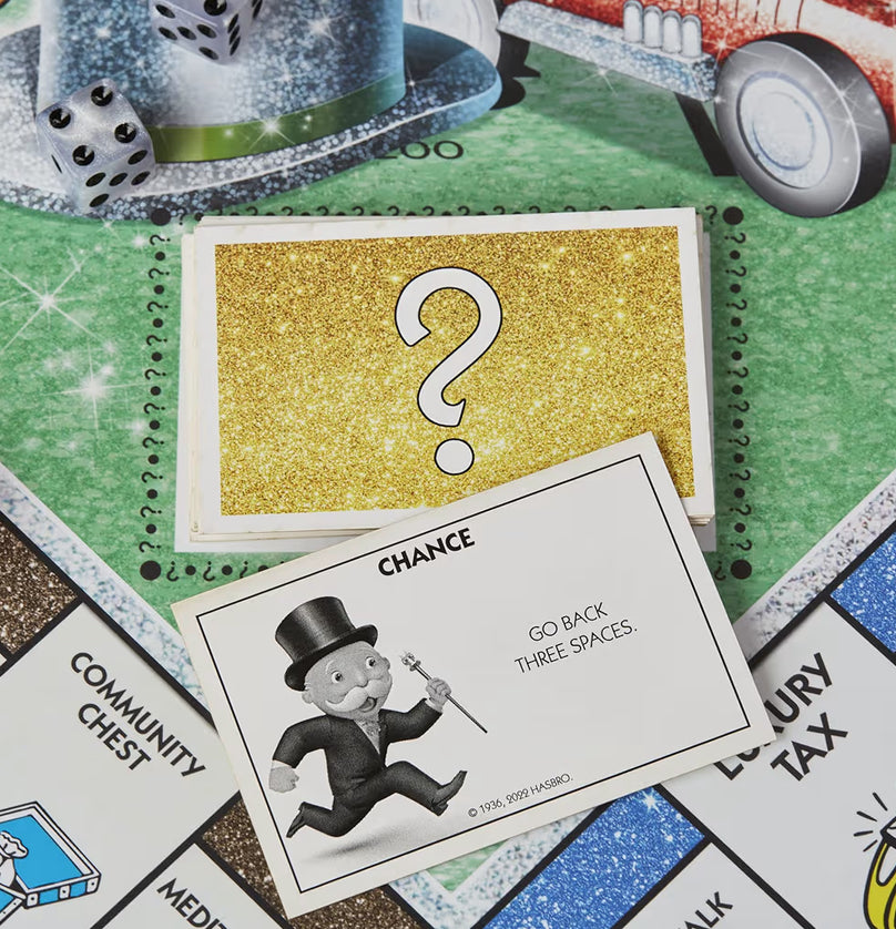 Hasbro Gaming Monopoly Sparkle Edition Board Game w/ Glittery Tokens, Pearlescent Dice, Sparkly Look