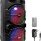 Portable Bluetooth PA Speaker System 8" 600W Rechargeable w/ Dual Subwoofer, Microphone In, Party Lights, USB, Radio, Remote
