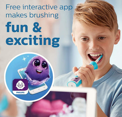 Philips Sonicare for Kids 3+ Bluetooth-gekoppelde Herlaaibare Elektriese Kragtandeborsel, Interaktief vir Beter Borsel, Turkoois, HX6321/02