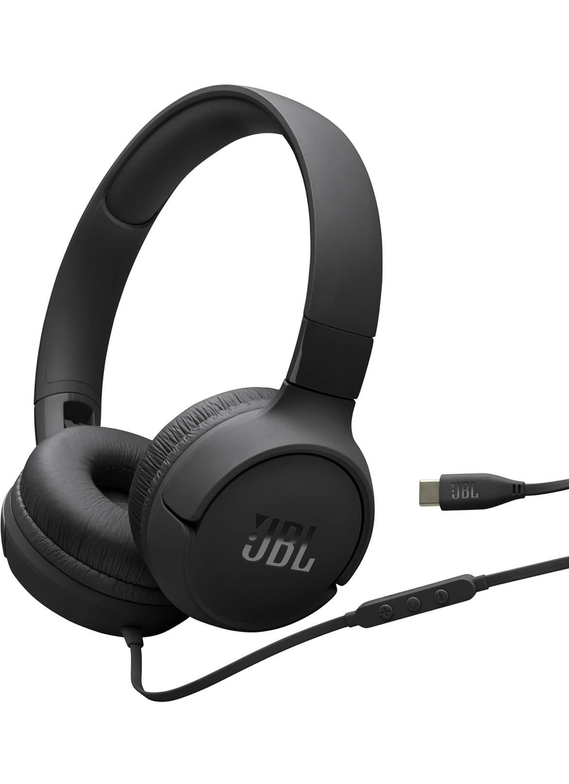 JBL Tune 520C - USB-C Wired on-Ear Headphones with Hi-Res Audio Support, Pure Bass Sound, Comfort fit, USB-C connectivity, 3-Button Remote with Microphone and EQ presets Control (Black)