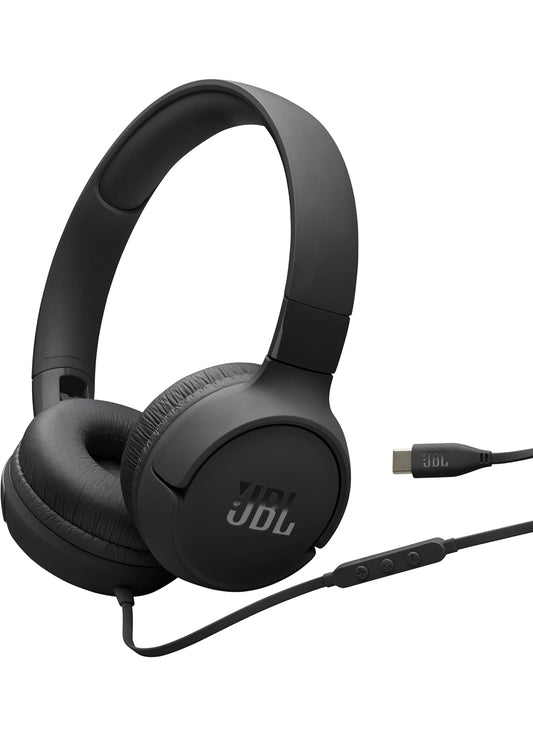 JBL Tune 520C - USB-C Wired on-Ear Headphones with Hi-Res Audio Support, Pure Bass Sound, Comfort fit, USB-C connectivity, 3-Button Remote with Microphone and EQ presets Control (Black)