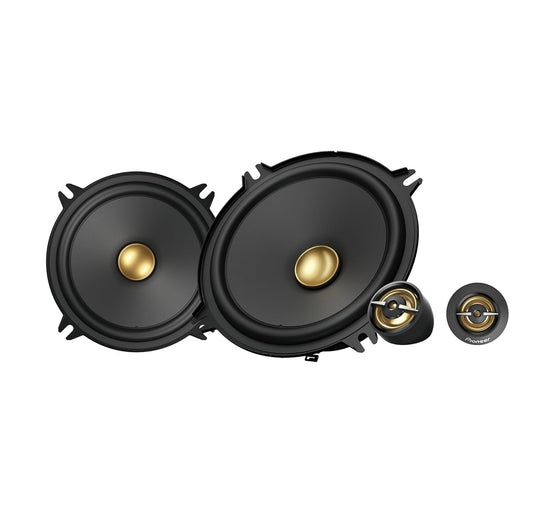 Pioneer TS-A1301C, 2-rigting Komponent Motoroudio Luidsprekers, Volreeks, Helder Klankgehalte, Maklike Installasie en Verbeterde Basrespons, Swart en Goudkleurige 5.25” Ronde Luidsprekers