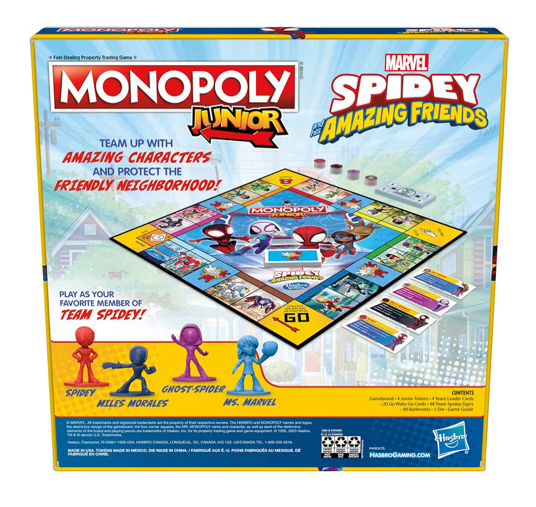 Monopoly Junior: Marvel Spidey and His Amazing Friends Edition Board Game w/ Artwork from The Animated Series