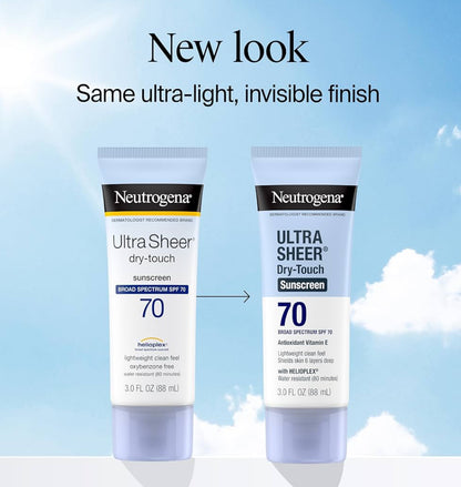 Neutrogena Ultra Sheer Sonskermroom SPF 70 Waterbestand Olielose (3 Fl Oz Pakkie van 2)