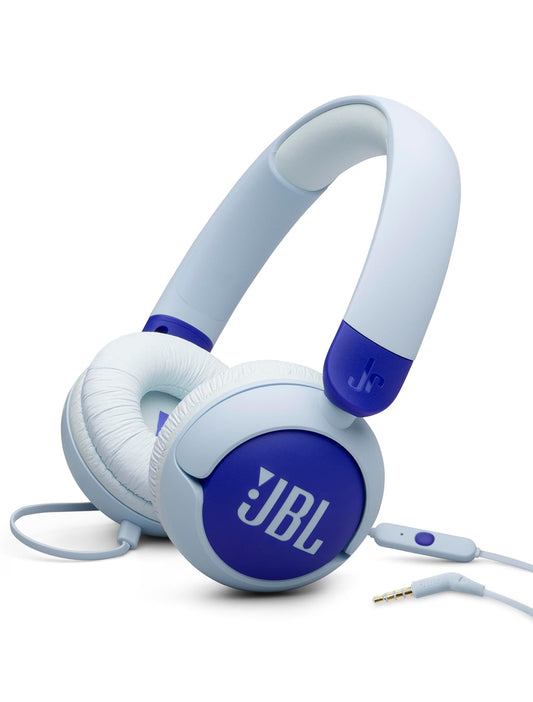 JBL Junior 320 - Wired on-Ear Kids Headphones Safe Sound (<85dB), Built-in mic, Fit for Kids and Customizable with Included Stickers (Blue)