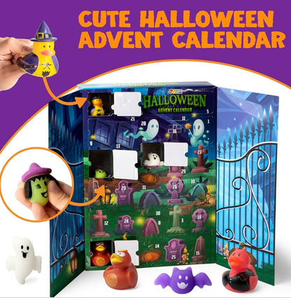 JOYIN Halloween Adventskalender 2025 met Verrassing Speelding, 31 Dae Vakansie Aftelling na Halloween met Mochi en Verrassing Rubber Eend, Aftelling Kalender Speelding vir Kinderpartytjie Gunsies, Soet of Suur