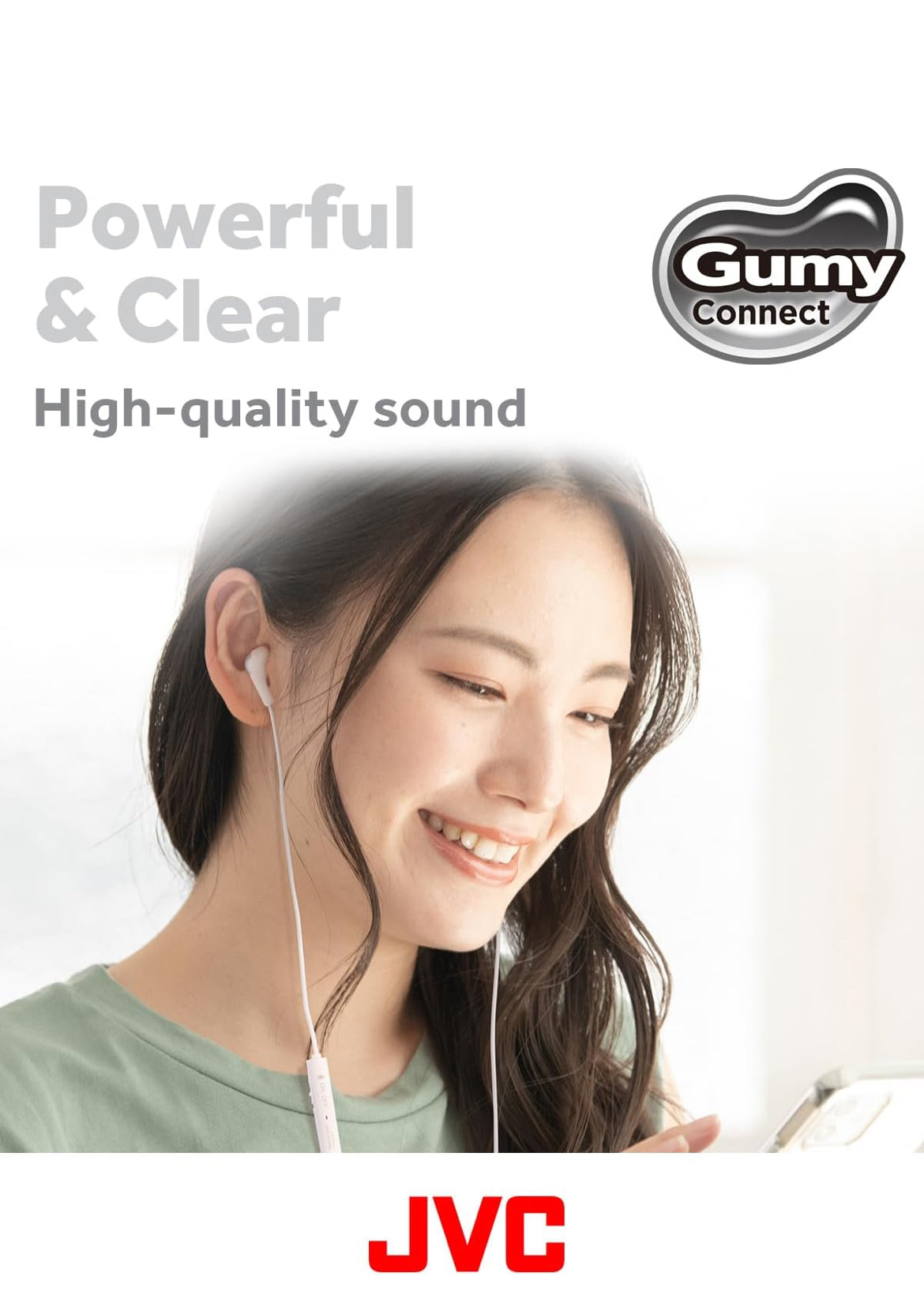 JVC Gumy Connect USB-C Bedrade Oorfone, Vertragingvry vir Video's en Speletjies, Ingeboude DAC Verminder Geraas en Verbeter Klankgehalte, 9.2 mm Deursnee Neodymium Drywers - HAFR9UCB (Swart)