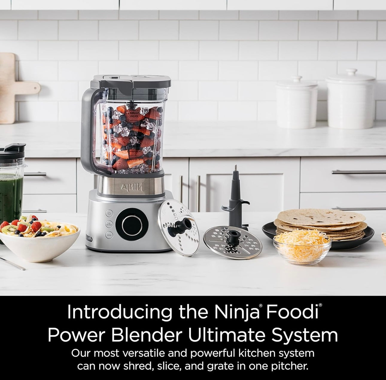 Ninja Blender and Food Processor Combo, Foodi Power Blenders For Kitchen and Personal Size 72-oz. Glass Pitcher & To-Go Cups -Silver SS401