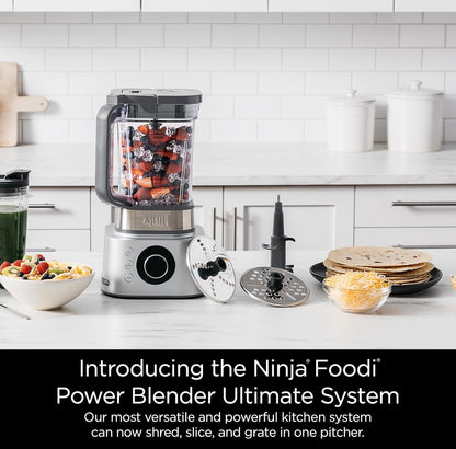 Ninja Blender en Voedselverwerker Kombinasie, Foodi Power Blenders vir Kombuis en Persoonlike Grootte 72-oz. Glasbeker & Wegneemkoppies -Silwer SS401