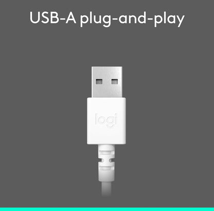 Logitech H390-speletjieshoofoorfone, bedrade koptelefoon met mikrofoon, USB-koptelefoon met mikrofoon vir rekenaar, geraasdempende mikrofoon vir videovergaderings, musiek, speletjies – Spierwit