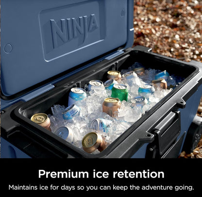 Ninja Cooler FrostVault 65QT Yskas met Wiele Geïsoleer met Temperatuur Droë Bergingslaai Hou Ys Dae Lank Koud - Lakeshore Blou (FB265GY)