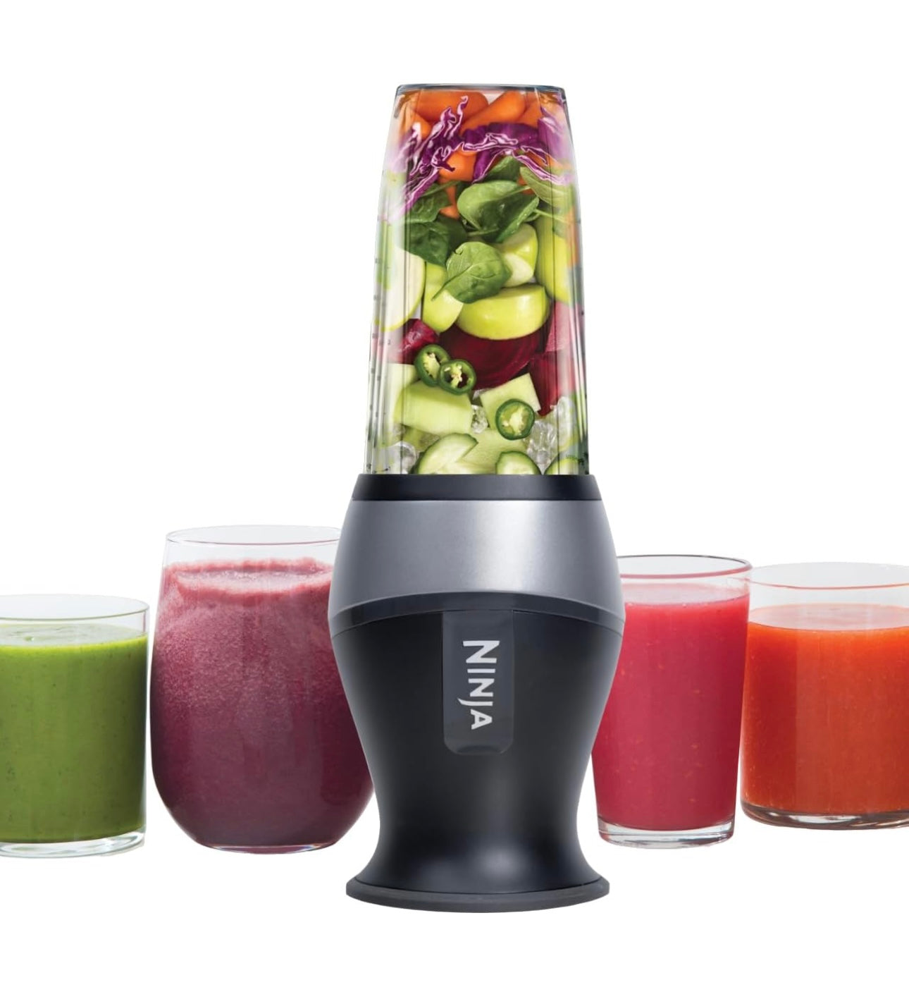 Ninja Fit Compact Personal Blender, Portable Blender for-Smoothies, Shakes, Food Prep, and Frozen Blending, 700-Watt Base, (2) 16-oz. Cups and Spout Lids, Black QB3001SS