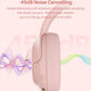 HT3 Hybrid Noise Cancelling Headphones, 90H Battery Life Over Ear Bluetooth 6.0 Foldable Headset, AI Voice Assistant - Pink