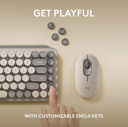 Logitech POP Keys Meganiese Draadlose Sleutelbord met Aanpasbare Emoji-sleutels, Duursame Kompakte Ontwerp, Bluetooth- of USB-verbinding, Multi-toestel, OS-versoenbaar -Mist