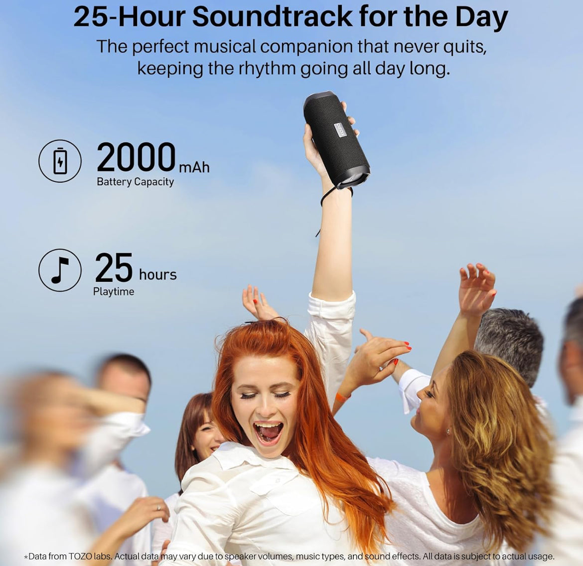 PA2 Portable Bluetooth Speaker w/ Dual Drivers & Dual Bass Diaphragms, Deep Bass Loud Stereo Sound, 25H Playtime, Custom EQ - BLACK