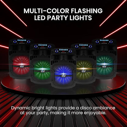 Portable Bluetooth PA Speaker System  800W 12" Outdoor w/ Built-In Party Lights - USB/SD Card Reader, FM Radio, Extendable Handle w/ Wheels - Includes Wired Microphone & Remote