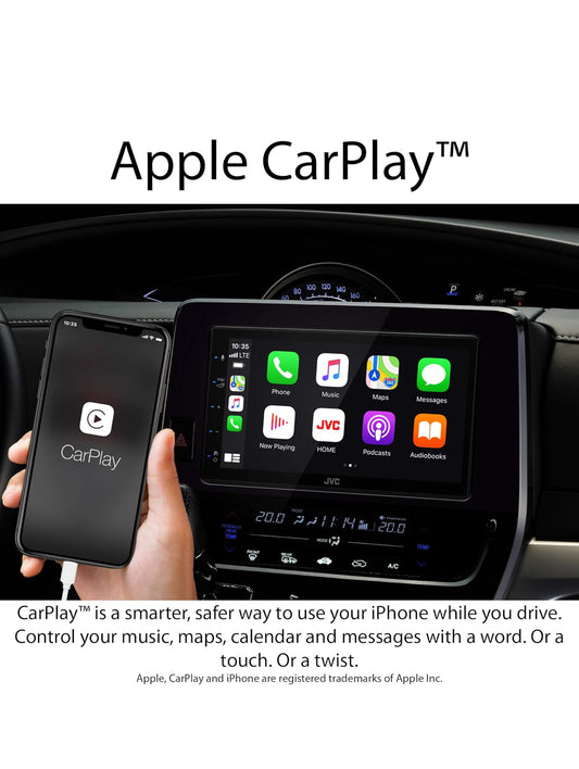 JVC KW-M560BT Apple CarPlay Android Auto Multimediaspeler met 6.8" Kapasitiewe Raakskerm, Bluetooth Oudio en Handvrye Oproepe, MP3-speler, Dubbel DIN, 13-band EQ, SiriusXM, AM/FM Motorradio
