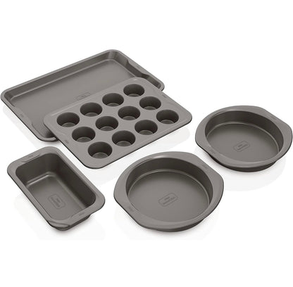 Ninja B35005 Foodi NeverStick Premium 5-stuk Bakwareplaatstel, Oondveilig tot 260°C - 12 Koppie Muffinpan, & (2) 9 Duim Ronde Koekpanne - Grys