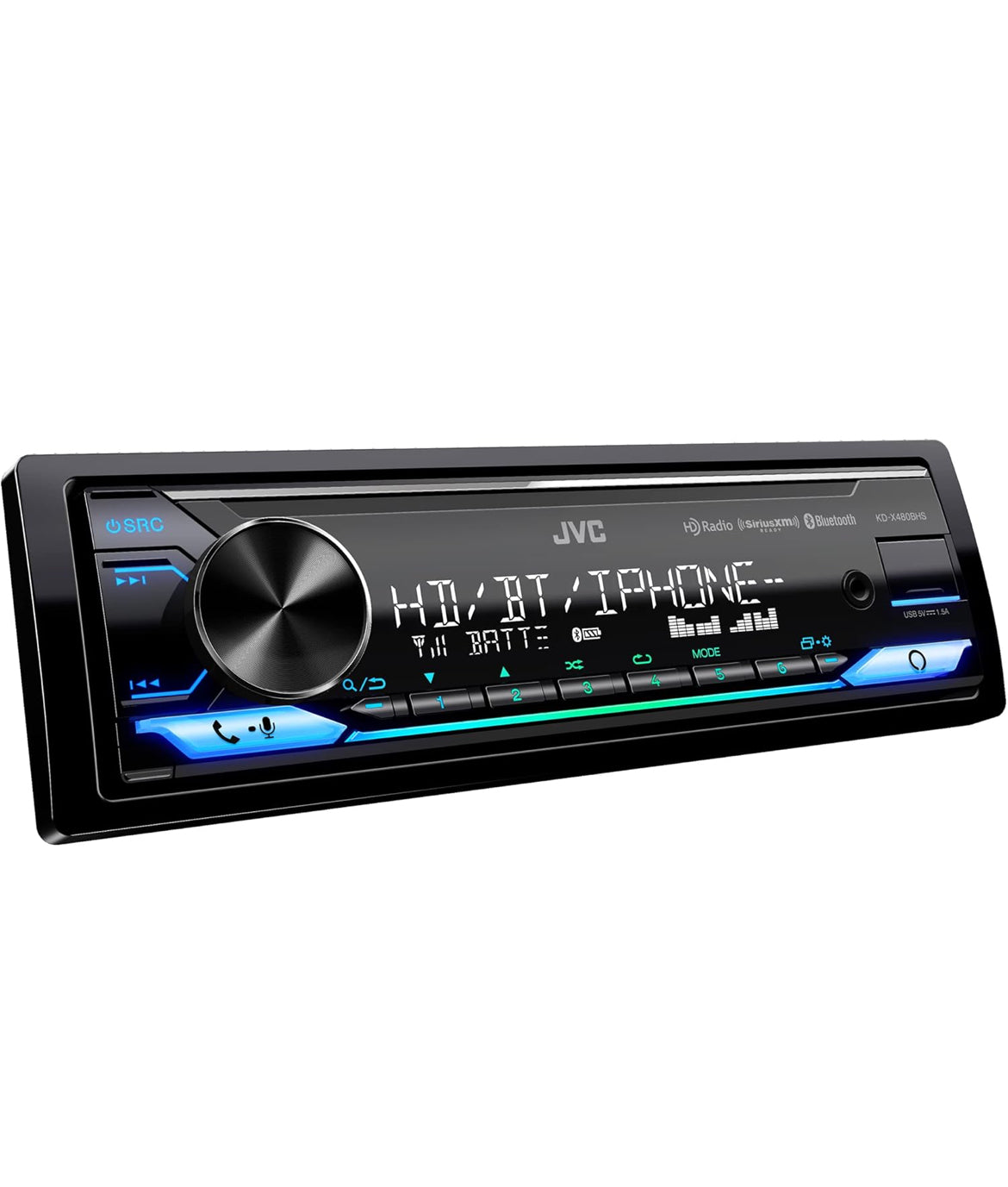 JVC KD-X480BHS Multimedia Motorradio, Enkel DIN, Ingeboude Amazon Alexa, Bluetooth Oudio en Hands-vrye Oproepe, MP3, USB, AUX-ingang, AM/FM-radio-ontvanger, SiriusXM-gereed, HD Radio