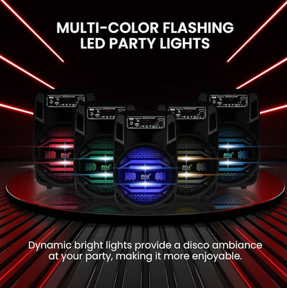 Rechargeable Bluetooth 300W Outdoor Bluetooth Speaker Portable PA System w/ 8” Subwoofer 1” Tweeter, Microphone In, Party Lights, MP3/USB, Radio, Remote