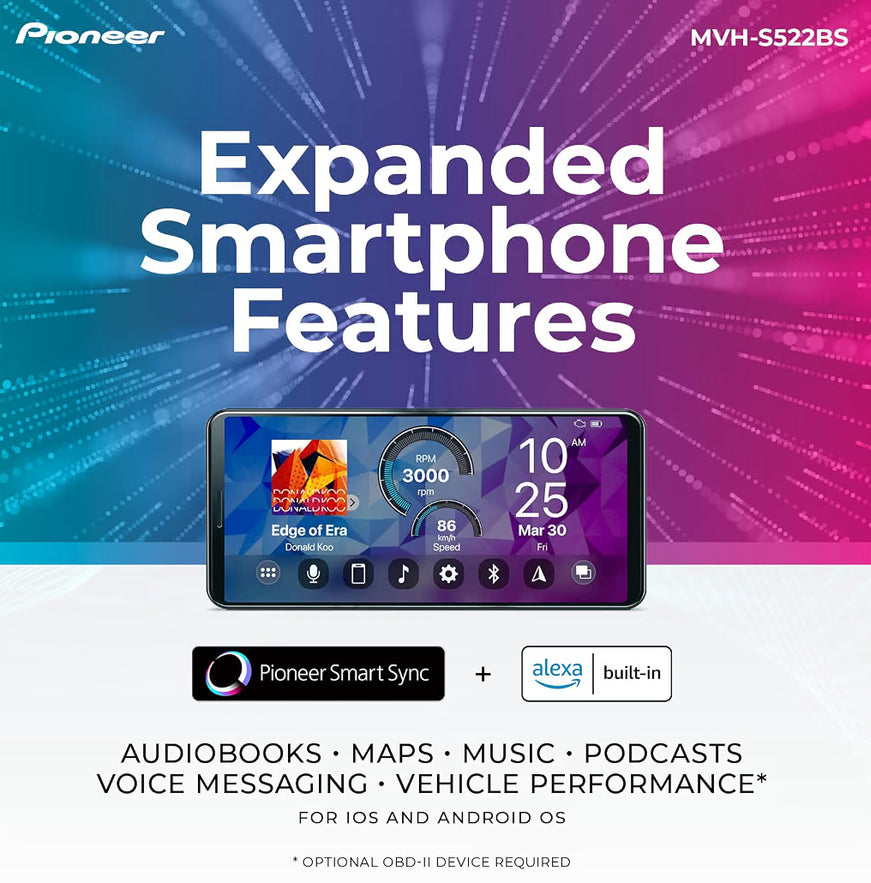 Pioneer Single Din Car Stereo w/ Bluetooth, USB, AM/FM Radio Digital Media Receiver, SiriusXM, Color Change, 50W x 4 Output, 13-Band EQ, iPhone/Android Compatible, Hi-Volt RCA Preouts