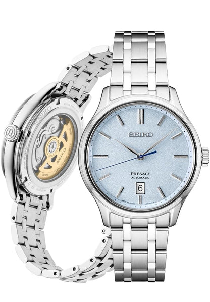 SEIKO Presage Versameling - Bloupatroon Steenwyserplaat - Vlekvrye Staalhorlosieband, Saffierglas Vertoon - Waterbestand 30M