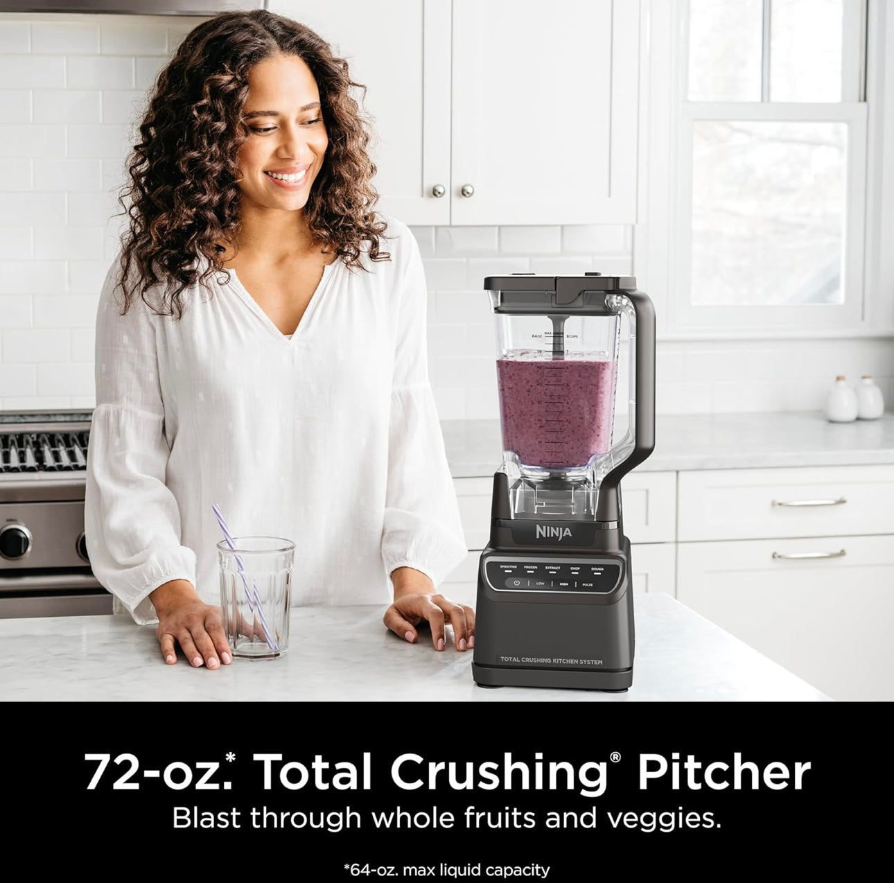 Ninja Blender, Kitchen System for-Smoothie, Frozen, Extract, Chop & Dough, Pitcher, 8-cup Food Processor Total Crushing, 1200 Watt, BPA Free -Dark Grey - BR601AMZ
