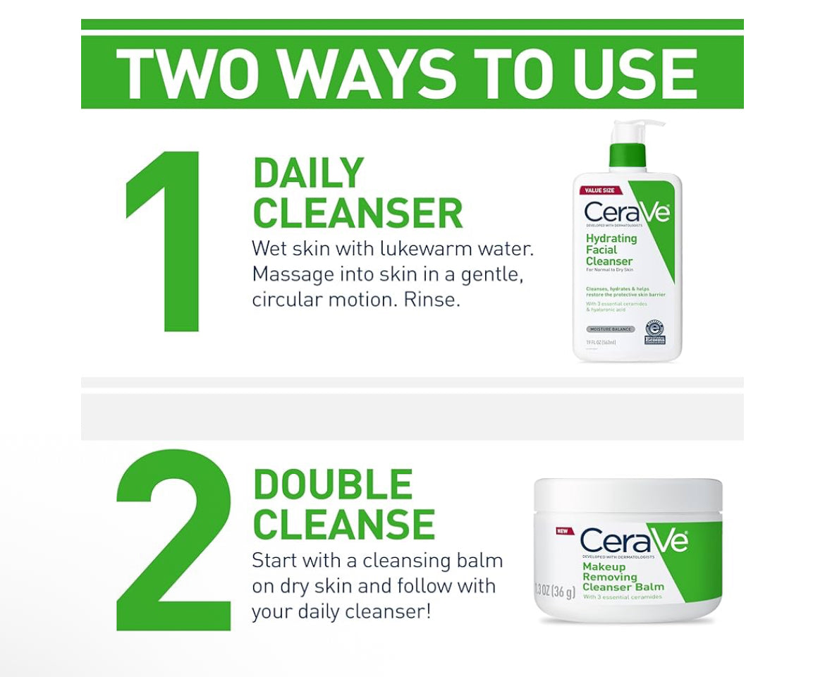 CeraVe Hydrating Facial Cleanser Hyaluronic Acid + Ceramides + Glycerin For Normal To Dry Skin - (16 Oz)