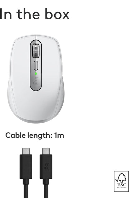 Logitech MX Anywhere 3S vir Mac, Kompakte Koordlose Bluetooth Muis, 8K DPI Enige-Oppervlak Opsporing, Stil Klieke, USB C, Koordlose Muis vir MacBook Pro, MacBook Air, iMac, iPad - Liggrys