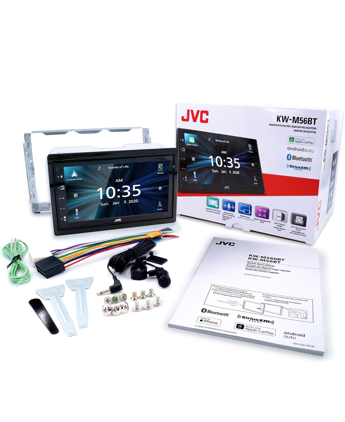 JVC Apple CarPlay Android Auto Multimedia Speler met 6.8" Kapasitiewe Raakskerm, Bluetooth Oudio en Hands-free Oproepe, MP3 Speler, Dubbel DIN, 13-Band EQ, SiriusXM, AM/FM Motorradio