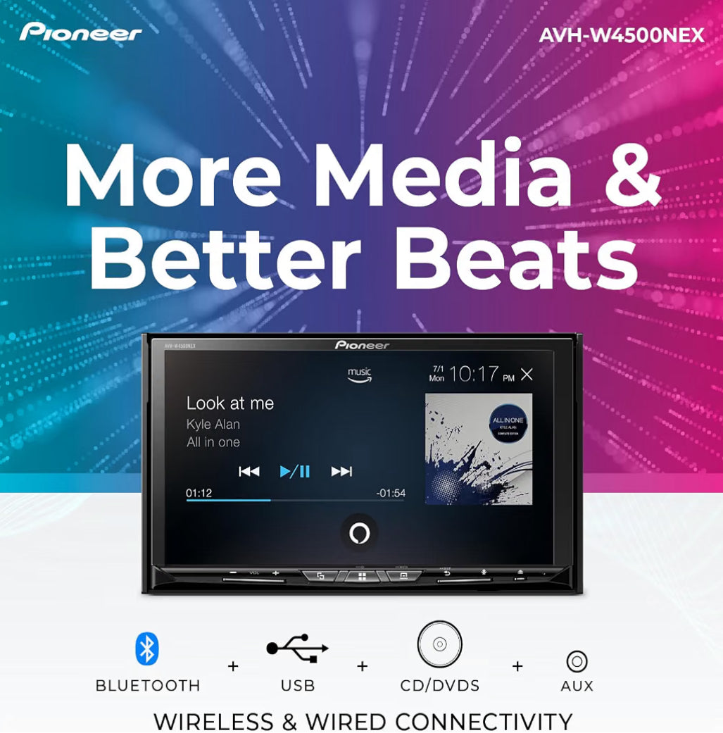 Pioneer AVH-W4500NEX 7" Resistive Touchscreen Double Din Car Stereo
Multimedia Receiver, Wireless Apple CarPlay, Android Auto, Bluetooth, CD/DVD, USB, Backup Camera, HD Radio, FLAC, Hi-Volt RCA